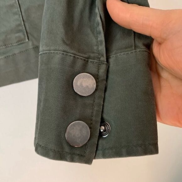 A New Day olive long sleeve denim jacket, almost new. Sequin decorated pockets,M - Picture 9 of 10